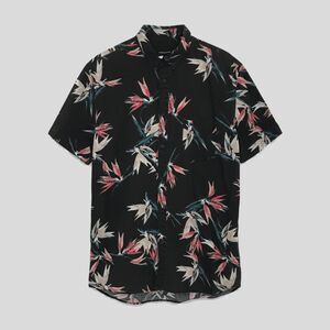 Barney Cools Black Floral Tropical Cotton Short Sleeve Mens Casual Shirt - L